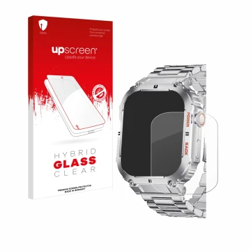 Parte frontal de un envase de producto con el logotipo de la marca upscreen. Al lado se muestra el dispositivo LIGE K-57 1.96
