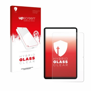 Parte frontal de un envase de producto con el logotipo de la marca upscreen. Al lado se muestra el dispositivo Xiaomi Pad 6 co