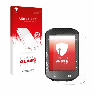 Parte frontal de un envase de producto con el logotipo de la marca upscreen. Al lado se muestra el dispositivo iGPSPORT BSC300