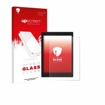 Parte frontal de un envase de producto con el logotipo de la marca upscreen. Al lado se muestra el dispositivo Boox Tab Mini C