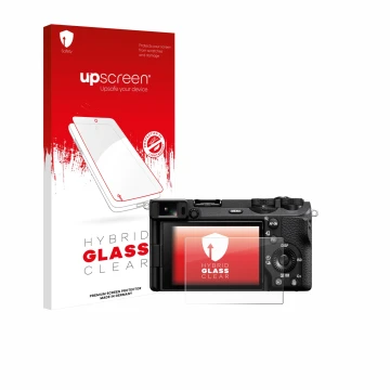 Parte frontal de un envase de producto con el logotipo de la marca upscreen. Al lado se muestra el dispositivo Sony Alpha 6700