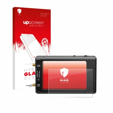 Parte frontal de un envase de producto con el logotipo de la marca upscreen. Al lado se muestra el dispositivo tinySA ultra sp