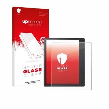 Parte frontal de un envase de producto con el logotipo de la marca upscreen. Al lado se muestra el dispositivo Kobo Elipsa 2E 