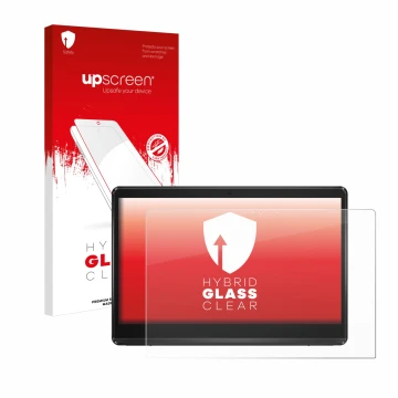 Parte frontal de un envase de producto con el logotipo de la marca upscreen. Al lado se muestra el dispositivo ASUS ExpertCent