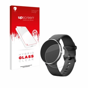 Parte frontal de un envase de producto con el logotipo de la marca upscreen. Al lado se muestra el dispositivo DIGEEHOT H39r c