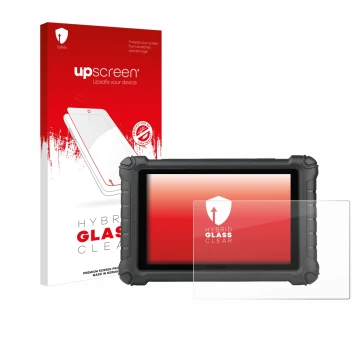 Parte frontal de un envase de producto con el logotipo de la marca upscreen. Al lado se muestra el dispositivo Autel MX900c co