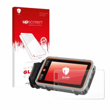 Parte frontal de un envase de producto con el logotipo de la marca upscreen. Al lado se muestra el dispositivo Waygate Technol