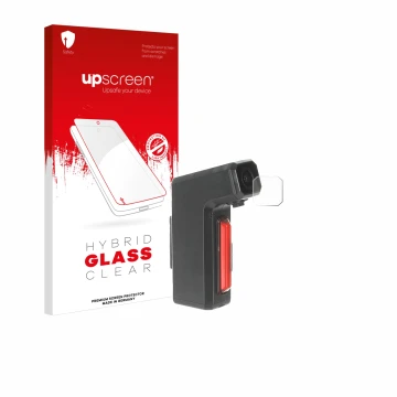 Parte frontal de un envase de producto con el logotipo de la marca upscreen. Al lado se muestra el dispositivo Tooo Cycling DV