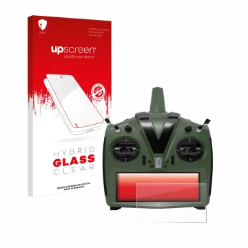 Parte frontal de un envase de producto con el logotipo de la marca upscreen. Al lado se muestra el dispositivo VBar Control Ev