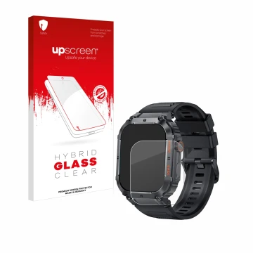 Parte frontal de un envase de producto con el logotipo de la marca upscreen. Al lado se muestra el dispositivo GaWear K57PRO 1