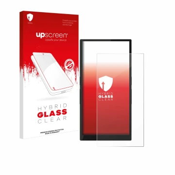 Parte frontal de un envase de producto con el logotipo de la marca upscreen. Al lado se muestra el dispositivo Hiby R6 Pro II 