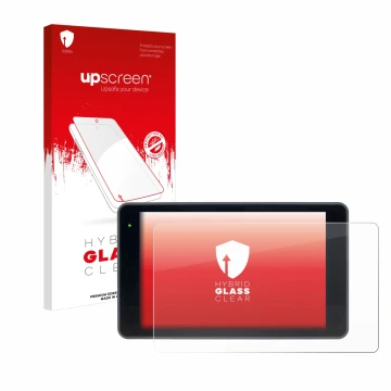 Parte frontal de un envase de producto con el logotipo de la marca upscreen. Al lado se muestra el dispositivo YoloLiv YoloBox