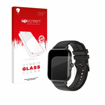 Parte frontal de un envase de producto con el logotipo de la marca upscreen. Al lado se muestra el dispositivo AcclaFit KM13 1