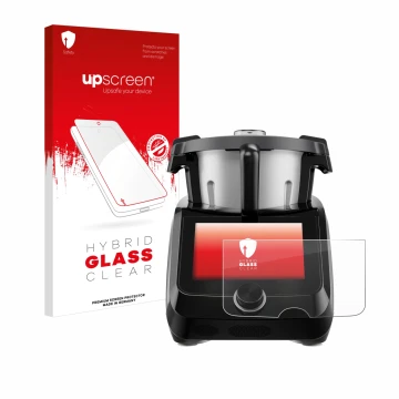 Parte frontal de un envase de producto con el logotipo de la marca upscreen. Al lado se muestra el dispositivo SilverCrest Mon