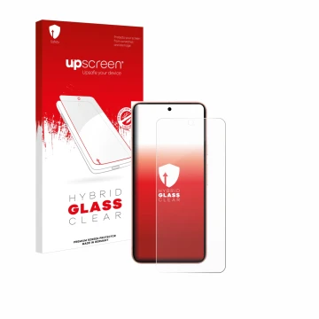Parte frontal de un envase de producto con el logotipo de la marca upscreen. Al lado se muestra el dispositivo Google Pixel 8 