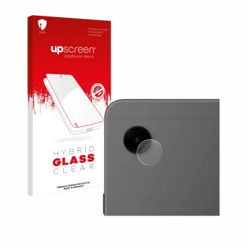 Parte frontal de un envase de producto con el logotipo de la marca upscreen. Al lado se muestra el dispositivo Samsung Galaxy 