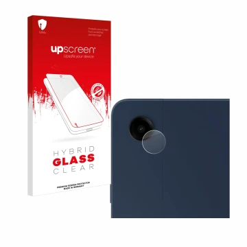 Parte frontal de un envase de producto con el logotipo de la marca upscreen. Al lado se muestra el dispositivo Samsung Galaxy 