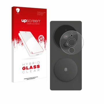 Parte frontal de un envase de producto con el logotipo de la marca upscreen. Al lado se muestra el dispositivo Aqara SVD-KIT1 