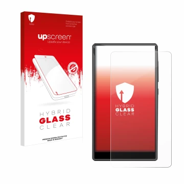 Parte frontal de un envase de producto con el logotipo de la marca upscreen. Al lado se muestra el dispositivo innioasis G1-80