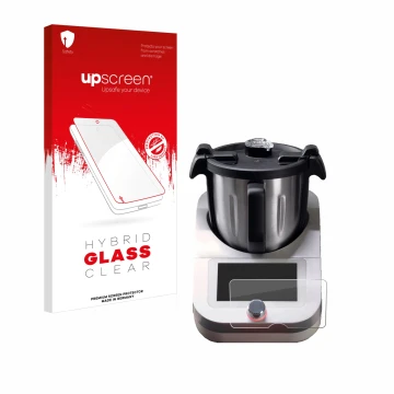 Parte frontal de un envase de producto con el logotipo de la marca upscreen. Al lado se muestra el dispositivo Ufesa TotalChef