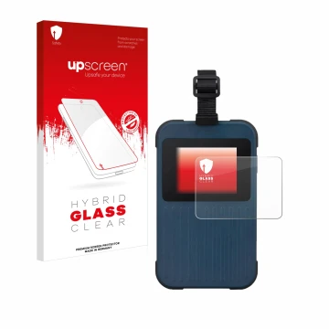 Parte frontal de un envase de producto con el logotipo de la marca upscreen. Al lado se muestra el dispositivo Acer Enduro Con