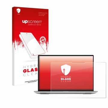 Parte frontal de un envase de producto con el logotipo de la marca upscreen. Al lado se muestra el dispositivo Dell Precision 