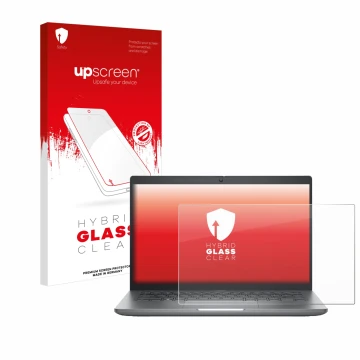 Parte frontal de un envase de producto con el logotipo de la marca upscreen. Al lado se muestra el dispositivo Dell Precision 