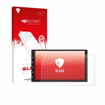 Parte frontal de un envase de producto con el logotipo de la marca upscreen. Al lado se muestra el dispositivo Ankeway Car Rad