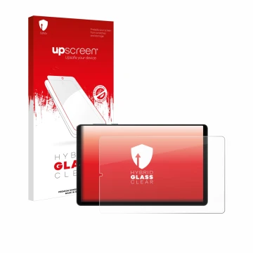 Parte frontal de un envase de producto con el logotipo de la marca upscreen. Al lado se muestra el dispositivo Lenovo Legion Y