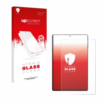 Parte frontal de un envase de producto con el logotipo de la marca upscreen. Al lado se muestra el dispositivo Simplori M107 c
