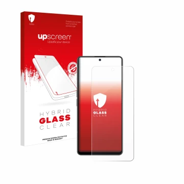 Parte frontal de un envase de producto con el logotipo de la marca upscreen. Al lado se muestra el dispositivo OnePlus Nord CE