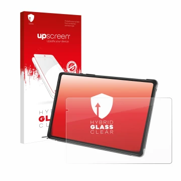 Parte frontal de un envase de producto con el logotipo de la marca upscreen. Al lado se muestra el dispositivo Yestel T13 con 