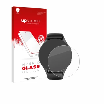 Parte frontal de un envase de producto con el logotipo de la marca upscreen. Al lado se muestra el dispositivo Hama 8900 (42 m