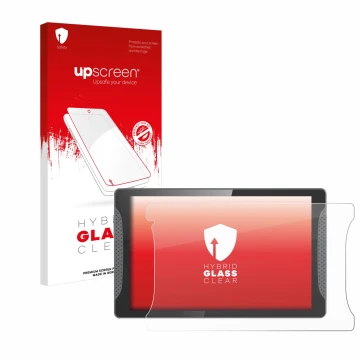Parte frontal de un envase de producto con el logotipo de la marca upscreen. Al lado se muestra el dispositivo Logicom Multime