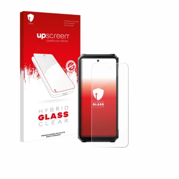 Parte frontal de un envase de producto con el logotipo de la marca upscreen. Al lado se muestra el dispositivo Blackview BL800