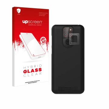 Parte frontal de un envase de producto con el logotipo de la marca upscreen. Al lado se muestra el dispositivo Emporia Smart 5