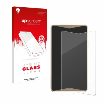 Parte frontal de un envase de producto con el logotipo de la marca upscreen. Al lado se muestra el dispositivo ELLIPAL Titan 2
