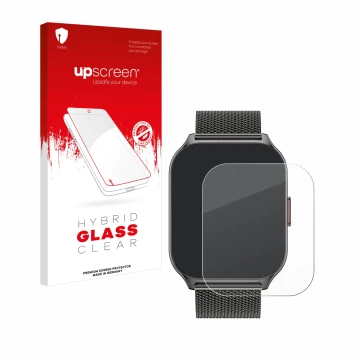 Parte frontal de un envase de producto con el logotipo de la marca upscreen. Al lado se muestra el dispositivo Zoskvee P95 2