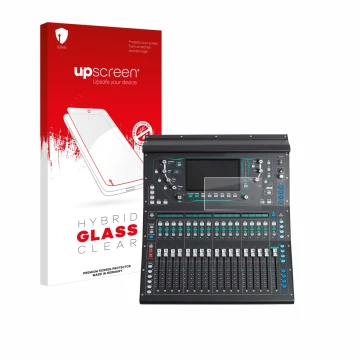 Parte frontal de un envase de producto con el logotipo de la marca upscreen. Al lado se muestra el dispositivo Allen&Heat SQ5 
