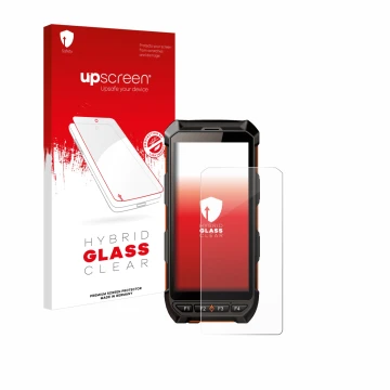 Parte frontal de un envase de producto con el logotipo de la marca upscreen. Al lado se muestra el dispositivo iDTronic C9 RED