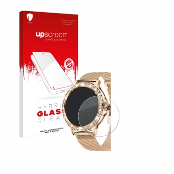 Parte frontal de un envase de producto con el logotipo de la marca upscreen. Al lado se muestra el dispositivo walkbee Smartwa