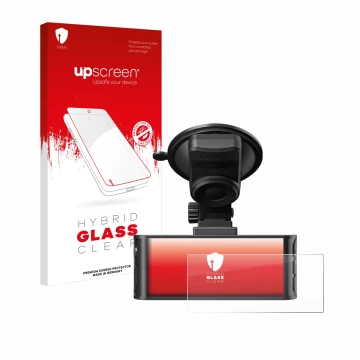 Parte frontal de un envase de producto con el logotipo de la marca upscreen. Al lado se muestra el dispositivo Redtiger F7NS 4