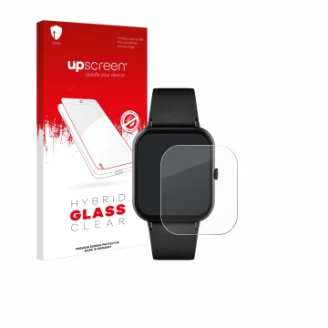 Parte frontal de un envase de producto con el logotipo de la marca upscreen. Al lado se muestra el dispositivo Reflex Active S
