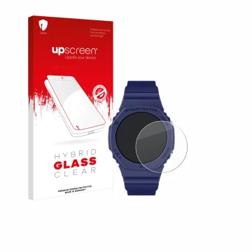 Parte frontal de un envase de producto con el logotipo de la marca upscreen. Al lado se muestra el dispositivo Reflex Active S