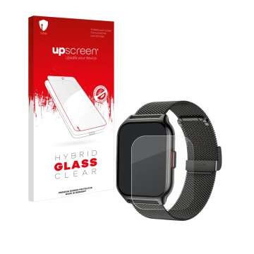 Parte frontal de un envase de producto con el logotipo de la marca upscreen. Al lado se muestra el dispositivo Narcid P95 2