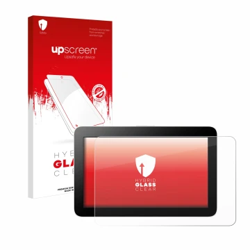 Parte frontal de un envase de producto con el logotipo de la marca upscreen. Al lado se muestra el dispositivo Wacom One 12 co