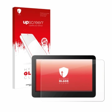 Parte frontal de un envase de producto con el logotipo de la marca upscreen. Al lado se muestra el dispositivo Wacom One 13 To