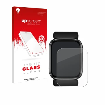 Parte frontal de un envase de producto con el logotipo de la marca upscreen. Al lado se muestra el dispositivo YHE BP Doctor F
