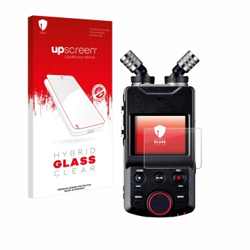 Parte frontal de un envase de producto con el logotipo de la marca upscreen. Al lado se muestra el dispositivo Tascam Portacap