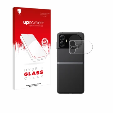 Parte frontal de un envase de producto con el logotipo de la marca upscreen. Al lado se muestra el dispositivo Blackview Hero 